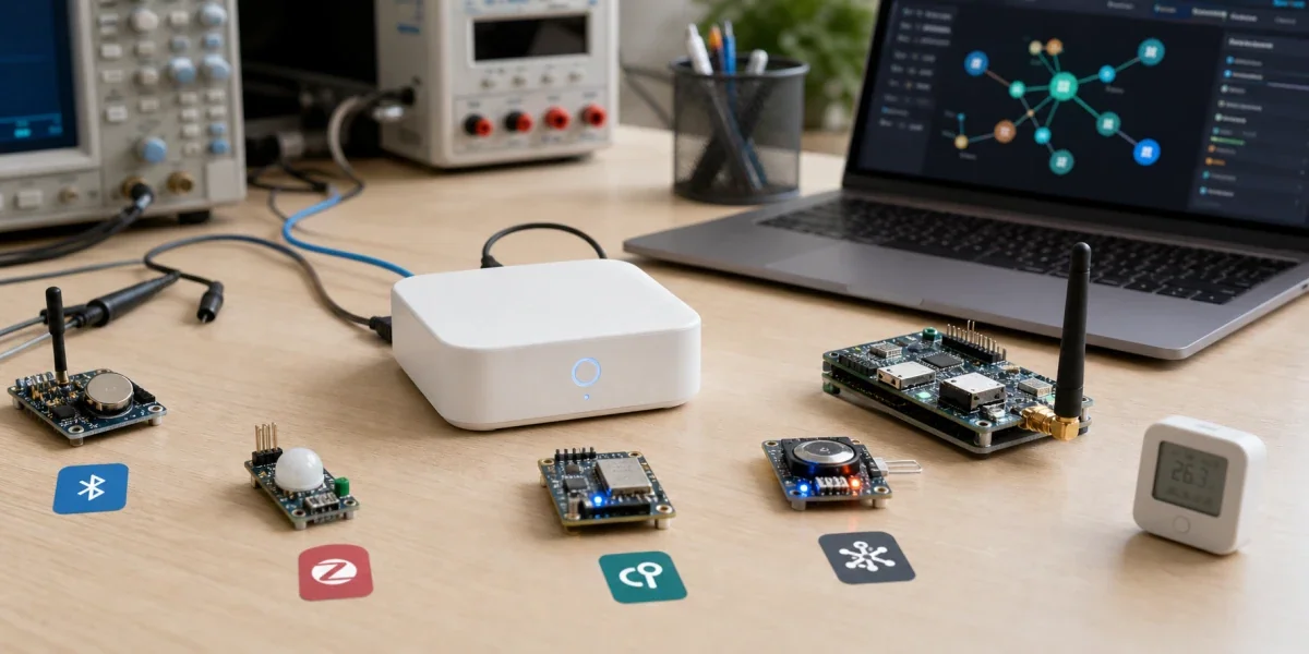 Tuya multi-protocol gateway lab bench with sub-device modules