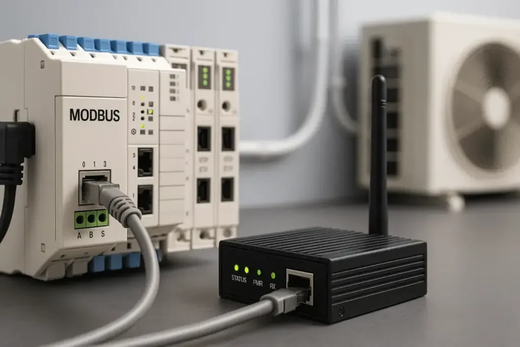 Modbus 设备通过工业网关接入网络的场景示意