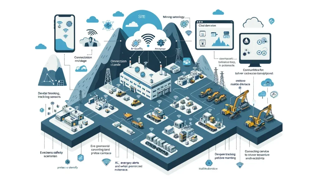 LoRaWAN 矿区传感器、网关与监控平台示意