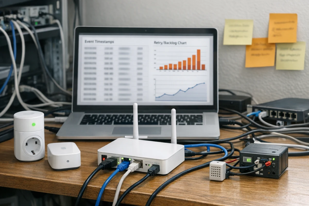 Tuya Webhook vs Pulsar:IoT 事件同步应该怎么选 43 IoT event operations desk with webhook and queue monitoring
