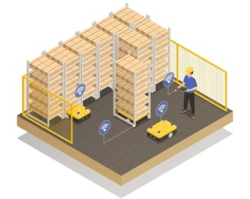 Smart Industry Robots Isometric Composition RFID定位管理